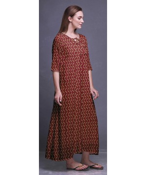 Nightgowns & Sleepshirts Maxi Nightgowns Women 3/4 Sleeves Summer Slip Nighty Sleepwear Nightdress - Brick Red - CQ18SA4HAGM