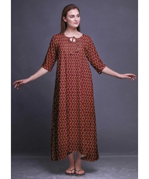 Nightgowns & Sleepshirts Maxi Nightgowns Women 3/4 Sleeves Summer Slip Nighty Sleepwear Nightdress - Brick Red - CQ18SA4HAGM