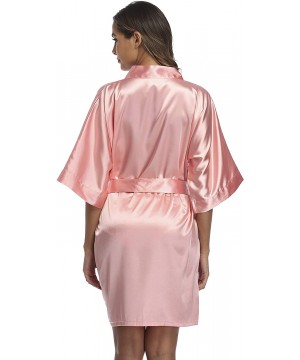 Robes Women's Satin Kimono Robe- Solid Color- Short - Coral Red - CI18YZO4W5T