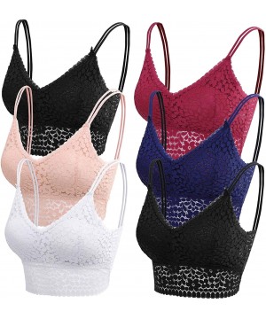 Bras 6 Pieces Lace Bralettes for Women Girls Lace Daily Cami Bra with Removable Pads - White Black Beige Burgundy Blue - CZ19...