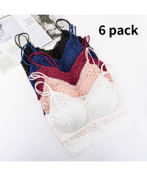 Bras 6 Pieces Lace Bralettes for Women Girls Lace Daily Cami Bra with Removable Pads - White Black Beige Burgundy Blue - CZ19...