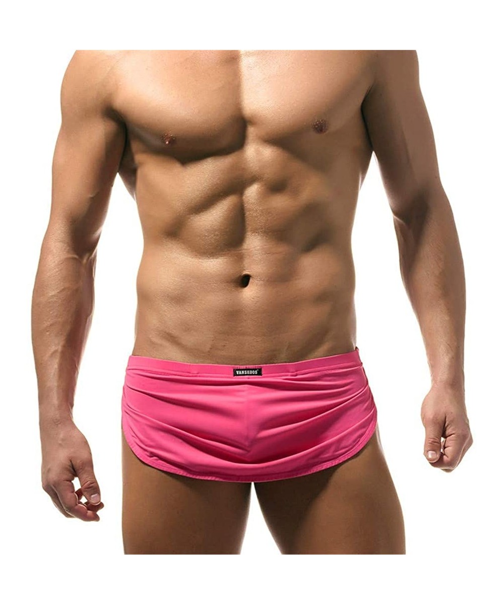 Boxer Briefs Men's Boxer Underwear Split Side Sexy Breathable Bulge Pouch Underpants - Pink - C719783ORA2