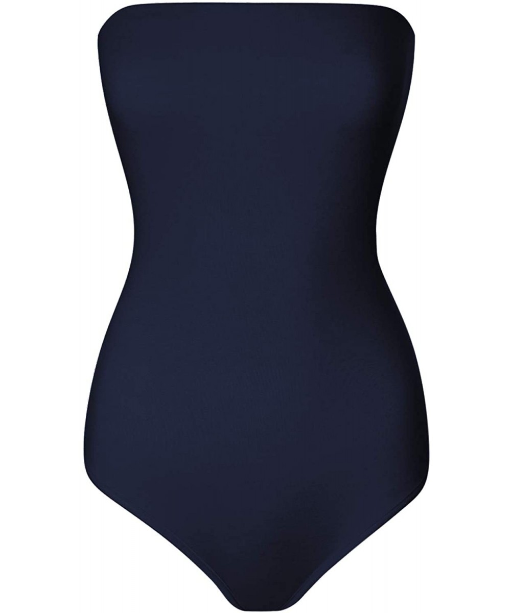 Shapewear Women's Plain Sleeveless Stretch Tube Bodycon Leotard Bodysuit - Navy - C8193GR6DOA