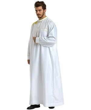 Robes Men Islamic Arab Muslim Kaftan Middle East Robes Long Sleeve Thobe - White - CY1908OZT6L