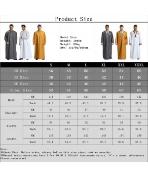 Robes Men Islamic Arab Muslim Kaftan Middle East Robes Long Sleeve Thobe - White - CY1908OZT6L