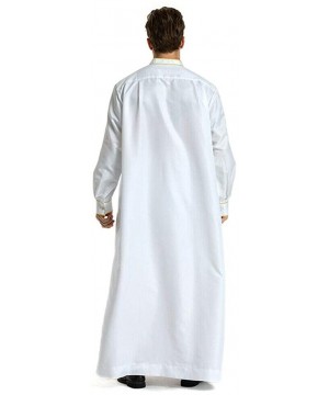 Robes Men Islamic Arab Muslim Kaftan Middle East Robes Long Sleeve Thobe - White - CY1908OZT6L