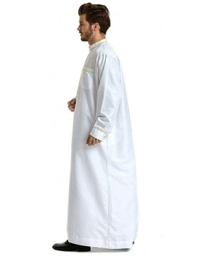 Robes Men Islamic Arab Muslim Kaftan Middle East Robes Long Sleeve Thobe - White - CY1908OZT6L