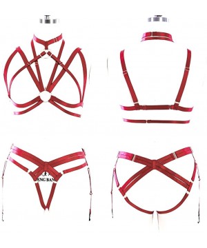 Garters & Garter Belts Body Harness Full for Women Garter Belts Set Strappy Elastic Adjust Punk Gothic Art Wear - Wine Red 59...