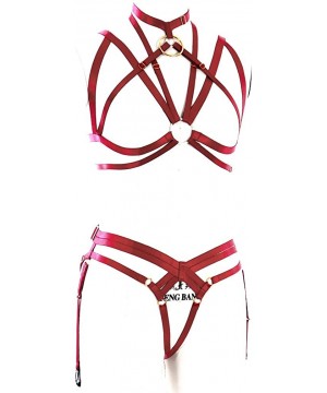 Garters & Garter Belts Body Harness Full for Women Garter Belts Set Strappy Elastic Adjust Punk Gothic Art Wear - Wine Red 59...