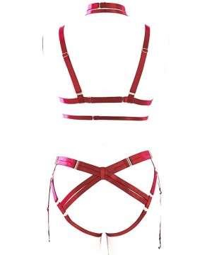 Garters & Garter Belts Body Harness Full for Women Garter Belts Set Strappy Elastic Adjust Punk Gothic Art Wear - Wine Red 59...