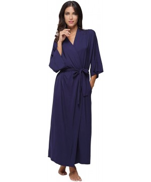 Robes Women's Long Kimono Robe Cotton Nightgowns Soft Sleepwear Wrap Bathrobe Loungewear - Navy - CP17YHX5XNZ