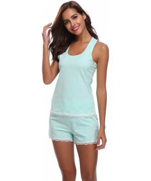 Sets Women's Lace Trim 2-Piece Cotton Short Pajama Set - Green - CD18D32XHWL