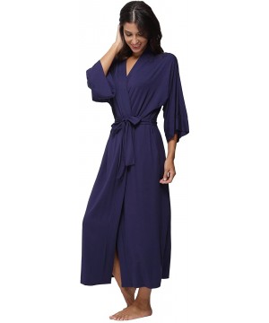 Robes Women's Long Kimono Robe Cotton Nightgowns Soft Sleepwear Wrap Bathrobe Loungewear - Navy - CP17YHX5XNZ