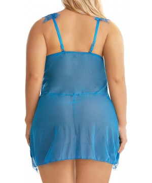 Baby Dolls & Chemises Plus Size Lingerie for Women Sleepwear Lace Babydoll Strap Chemise XL-5XL - Sky Blue - C318XKLH9M7