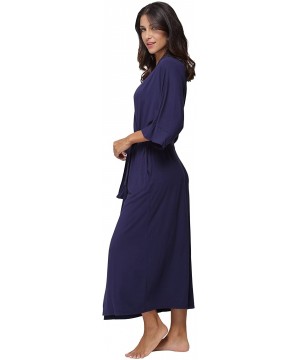 Robes Women's Long Kimono Robe Cotton Nightgowns Soft Sleepwear Wrap Bathrobe Loungewear - Navy - CP17YHX5XNZ