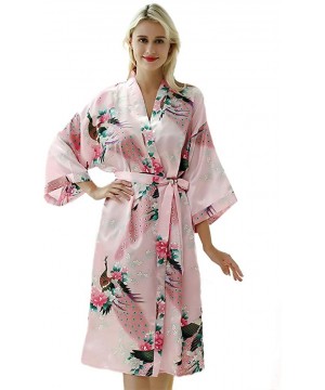 Robes Floral Pattern Kimono Long Bathrobe for Women - Pink - C518TTYN5O8