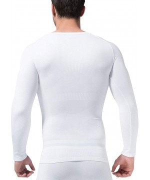 Undershirts Men's Short Sleeve Slim Fit V-Neck Seamless Compression T-Shirt Tops Undershirts (White-Longsleeve- Medium) - C91...