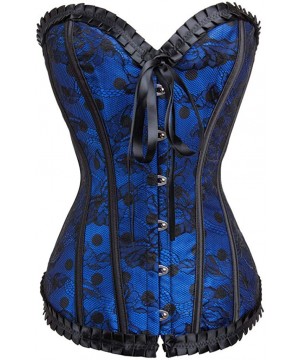 Bustiers & Corsets Womens Sexy Bustiers Floral Lace Gothic Corset Dot Satin Overbust Waist Cinchers - Blue - CR18SXAEZ9T