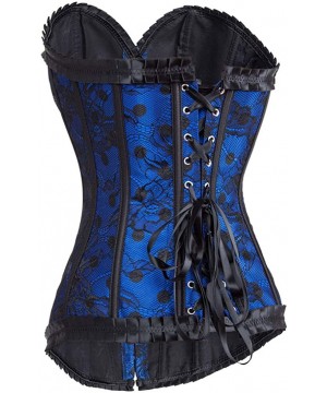 Bustiers & Corsets Womens Sexy Bustiers Floral Lace Gothic Corset Dot Satin Overbust Waist Cinchers - Blue - CR18SXAEZ9T