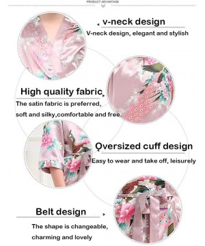 Robes Floral Pattern Kimono Long Bathrobe for Women - Pink - C518TTYN5O8