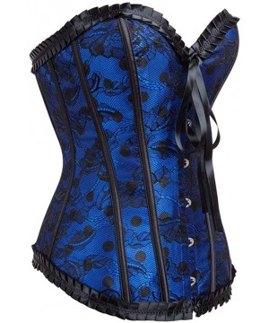 Bustiers & Corsets Womens Sexy Bustiers Floral Lace Gothic Corset Dot Satin Overbust Waist Cinchers - Blue - CR18SXAEZ9T