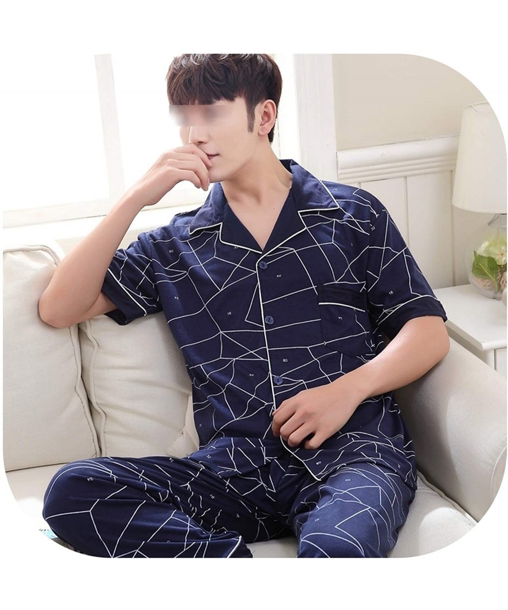 Sleep Sets Man Pajamas Summer Thin Short Sleeve Trousers Pure Cotton - Picture Color15 - CR18UKZYT2X