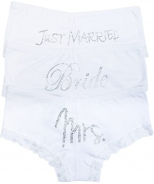 Panties Juniors White Bride Rhinestone Hipster Panty with Lace Accents - White Bows - C7184ARR7ET