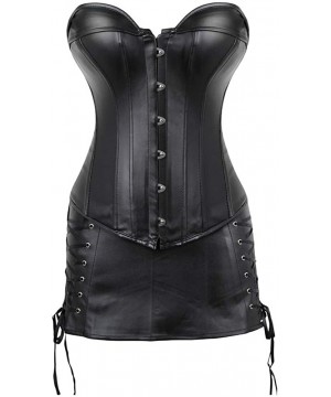 Bustiers & Corsets Women's Punk Rock Faux Leather Steampunk Corset Set Retro Goth Overbust Steel Bustier with Skirt - Black 2...