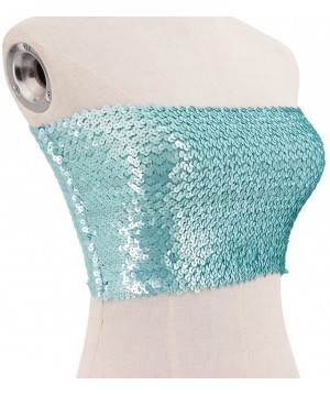 Camisoles & Tanks Women Shiny Sequin Crop Top Strapless Tube Top Bandeau for Rave Club Party - Sky Blue - CQ18EMUQXGZ