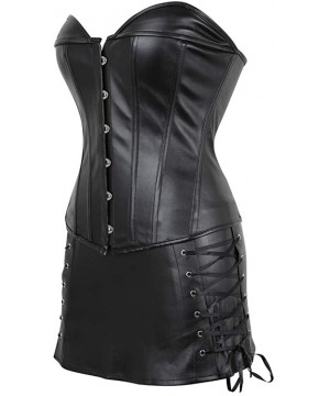 Bustiers & Corsets Women's Punk Rock Faux Leather Steampunk Corset Set Retro Goth Overbust Steel Bustier with Skirt - Black 2...