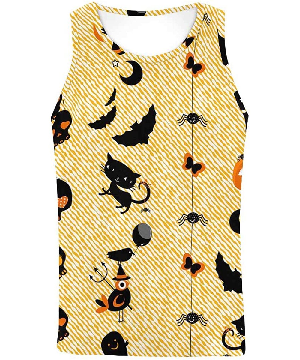 Undershirts Men's Muscle Gym Workout Training Sleeveless Tank Top Pumpkin Under The Moonlight - Multi8 - CO19DLQ9WCA