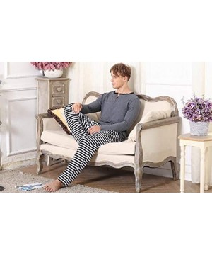 Sleep Sets Mens Cotton Striped Sleepwear Long Sleeve Top & Bottom Pajama Set - Gray - CE18ISKM2L3