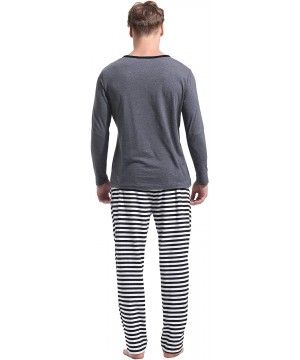 Sleep Sets Mens Cotton Striped Sleepwear Long Sleeve Top & Bottom Pajama Set - Gray - CE18ISKM2L3