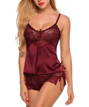 Baby Dolls & Chemises Lingerie One Piece Women's-Sexy Lingerie Lace Nightwear Satin Sleepwear Camisole Short Sets Pajamas - W...