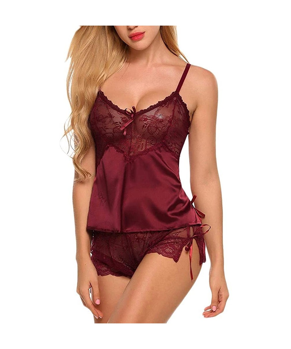 Baby Dolls & Chemises Lingerie One Piece Women's-Sexy Lingerie Lace Nightwear Satin Sleepwear Camisole Short Sets Pajamas - W...