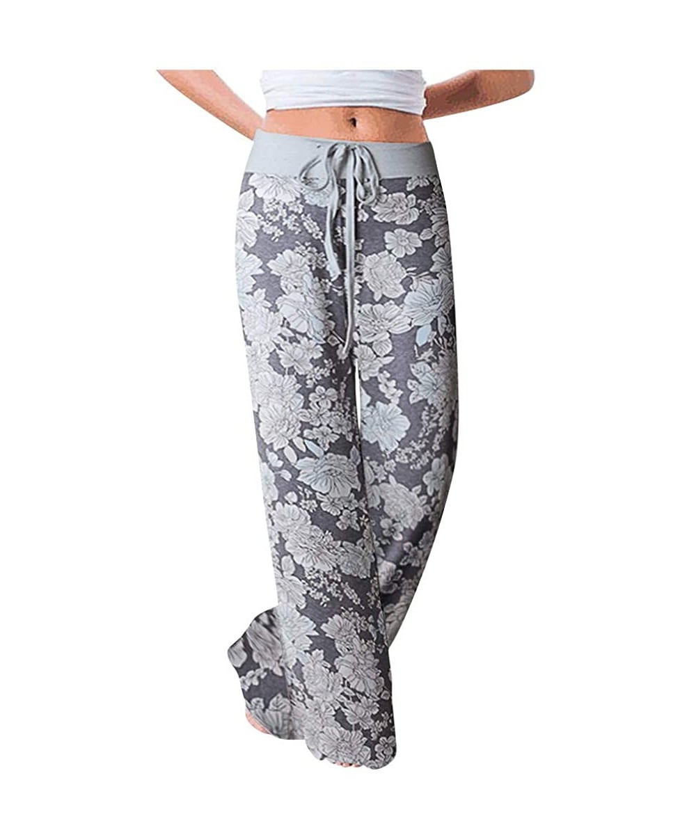 Bottoms Womens Casual Pants Pajama Pants Hippie Pants Floral Print Drawstring Pants Summer Jogging Pants Wide Leg Pants A nav...