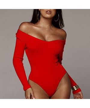 Shapewear Bodysuit for Women Deep V Neck Long Sleeve Bodysuit Jumpsuits - A-red - CO18X0039TX