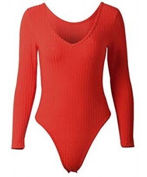 Shapewear Bodysuit for Women Deep V Neck Long Sleeve Bodysuit Jumpsuits - A-red - CO18X0039TX