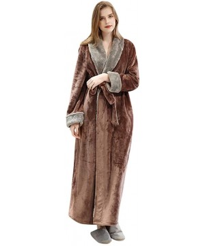 Robes Women Fleece Robe Kimono Sleepwear Ladies Long Sleeve Splice Thicken Bathrobe Loungewear Pajamas - Coffee - CS194E3EZK9