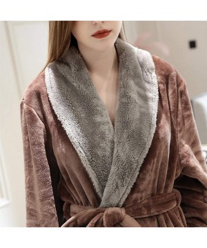 Robes Women Fleece Robe Kimono Sleepwear Ladies Long Sleeve Splice Thicken Bathrobe Loungewear Pajamas - Coffee - CS194E3EZK9