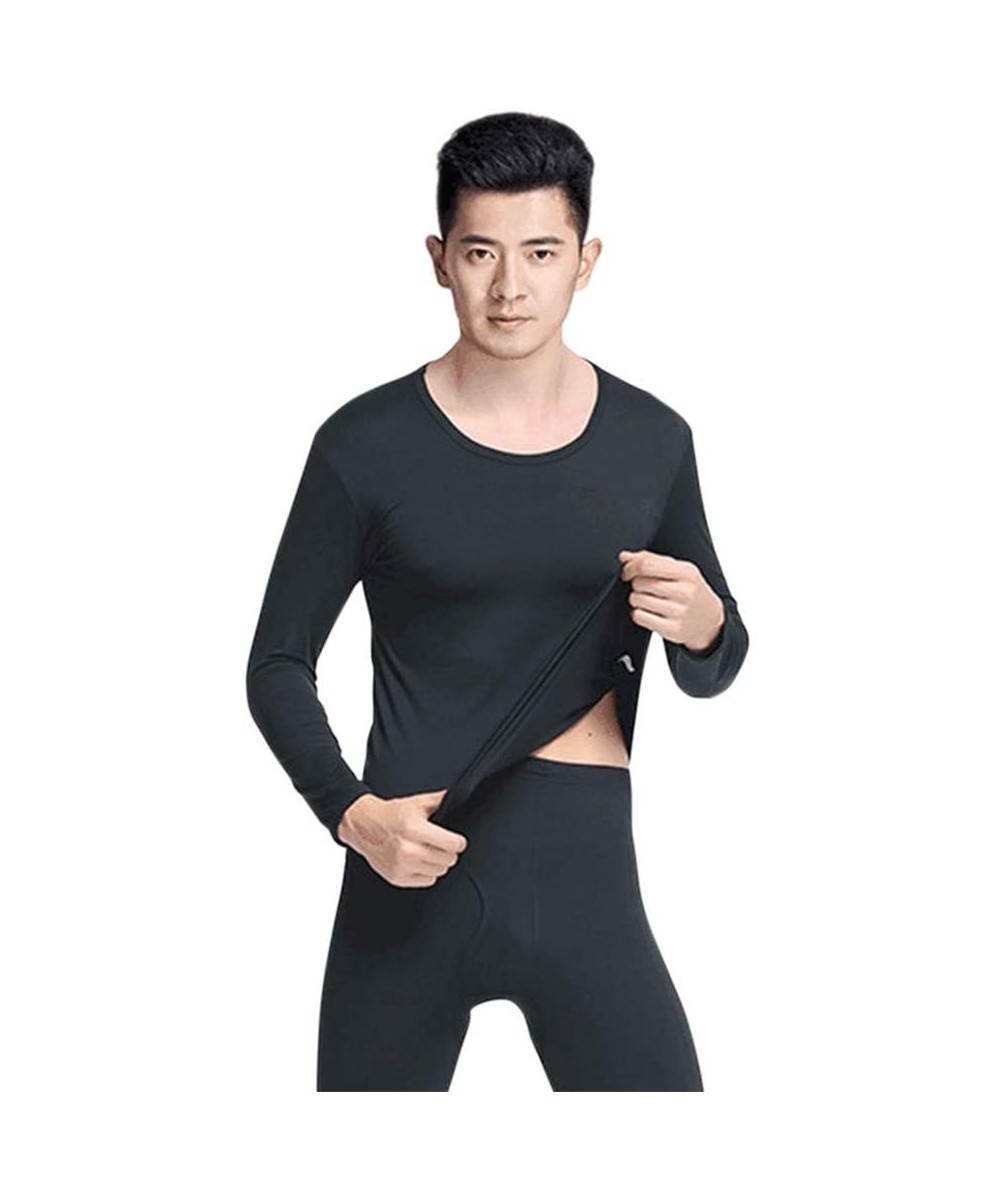 Sleep Sets 2pcs Thin Pajamas Clothes Set Pure Men Long Sleeve Jumper Pants (Black M) - Black - CZ1966RZ6XN