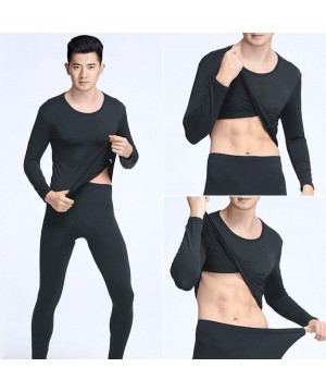 Sleep Sets 2pcs Thin Pajamas Clothes Set Pure Men Long Sleeve Jumper Pants (Black M) - Black - CZ1966RZ6XN