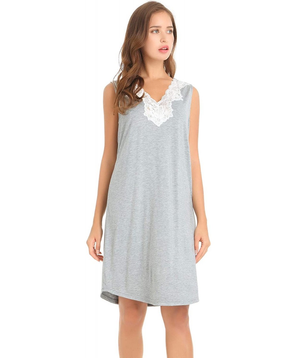 Nightgowns & Sleepshirts Womens Bamboo Nightgown - Sleeveless/V Neck/Lace Trim - Gray - CQ18RL75QLI