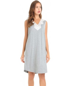 Nightgowns & Sleepshirts Womens Bamboo Nightgown - Sleeveless/V Neck/Lace Trim - Gray - CQ18RL75QLI