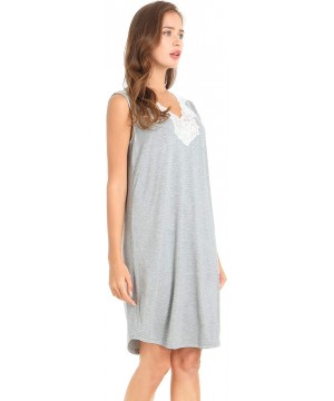 Nightgowns & Sleepshirts Womens Bamboo Nightgown - Sleeveless/V Neck/Lace Trim - Gray - CQ18RL75QLI