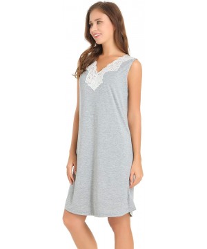 Nightgowns & Sleepshirts Womens Bamboo Nightgown - Sleeveless/V Neck/Lace Trim - Gray - CQ18RL75QLI