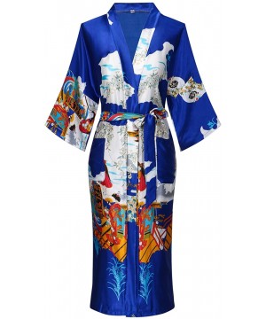 Robes Silky Satin Robes for Women Bride Bridesmaid Robes Satin Wedding Kimono Bridal Dressing Gown Sleepwear Royal Blue - CR1...