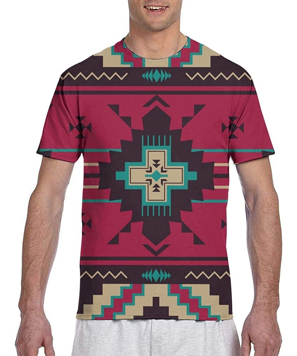 Undershirts Aztec Southwest Indian Native Ethnic Pattern Men's Cotton Crew-Neck T-Shirt Undershirt - CN19CKO86KY