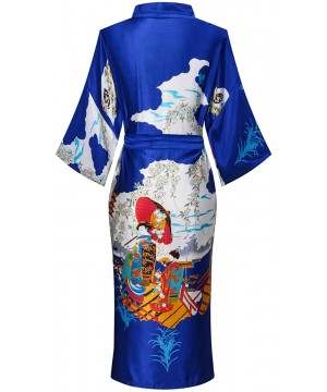 Robes Silky Satin Robes for Women Bride Bridesmaid Robes Satin Wedding Kimono Bridal Dressing Gown Sleepwear Royal Blue - CR1...