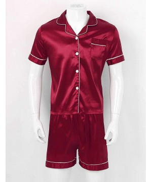 Sleep Sets Mens Silky Satin Pajamas Set Notch Collar Short Sleeves Button Down Shirt Top Boxer Shorts Sleepwear Loungewear - ...